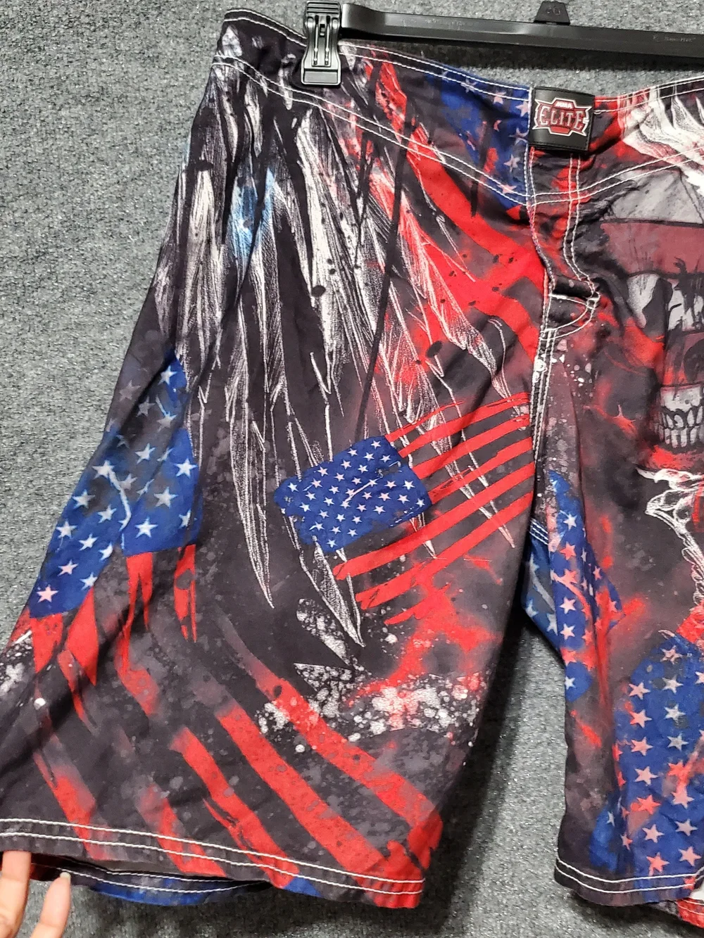 Vintage MMA Elite American Flag Skull Fight Board Shorts Mens L Patriotic USA
